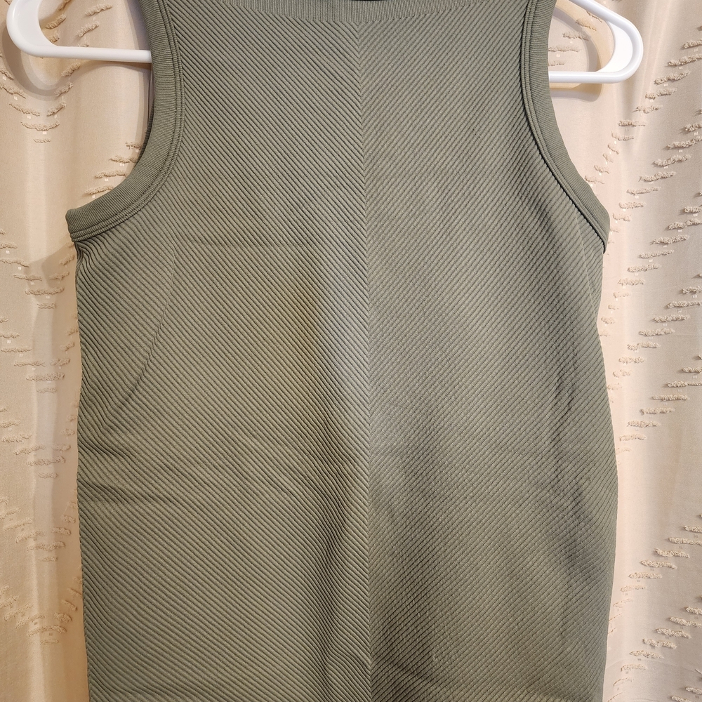 Olive Green Ribbed Tank Top - Picture 2 of 2